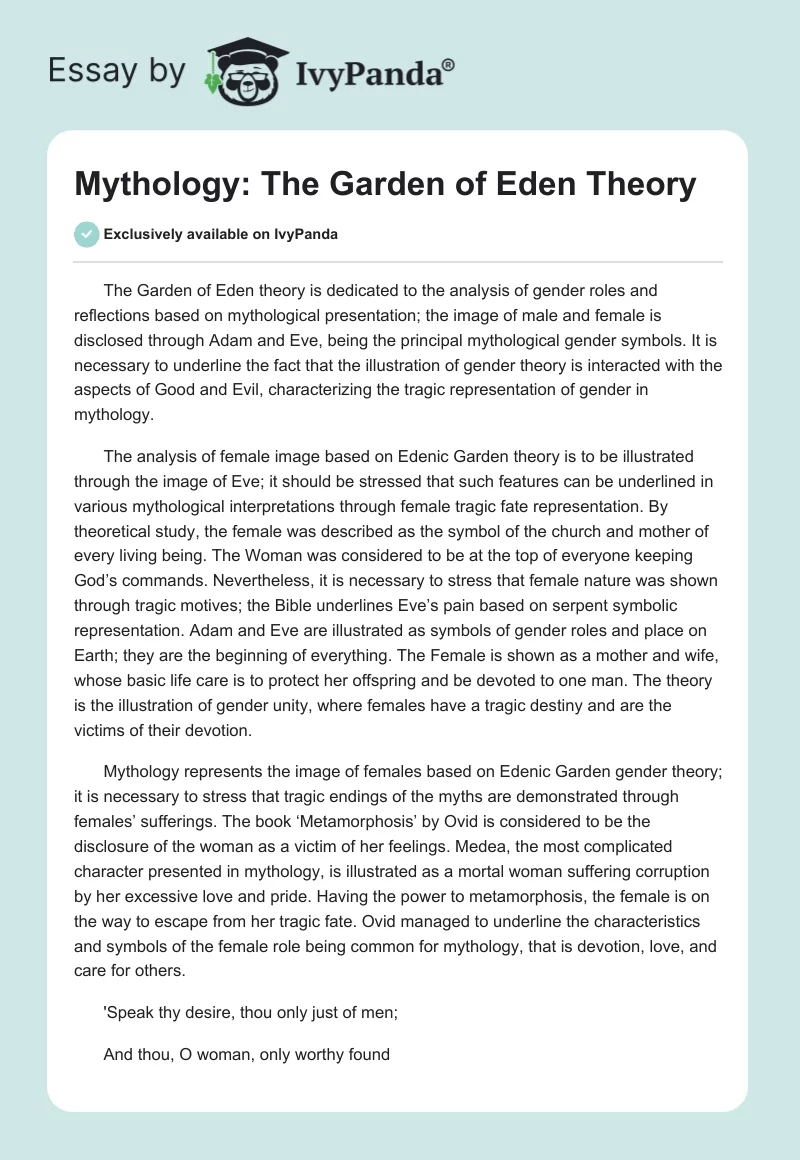 Mythology: The Garden of Eden Theory. Page 1