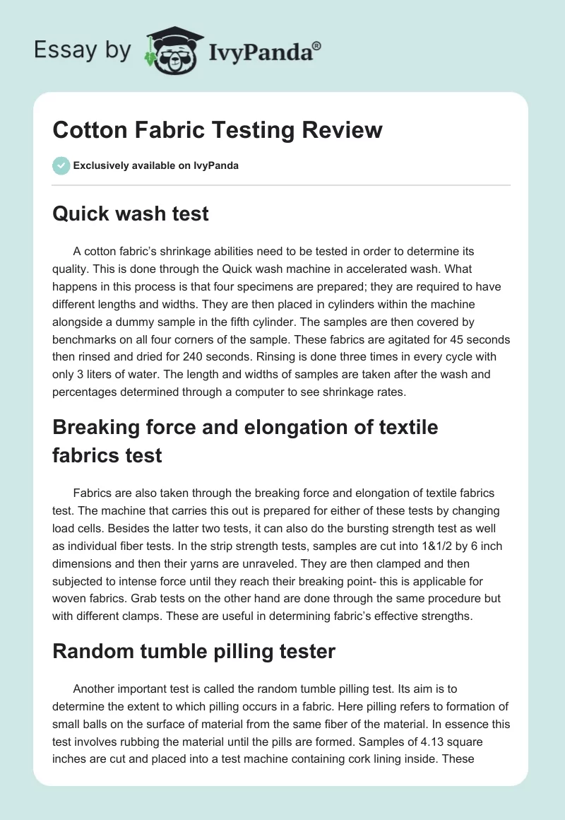 📌 Essay Sample: Burning, Resiliency, and Absorbency Tests on Various  Fabrics