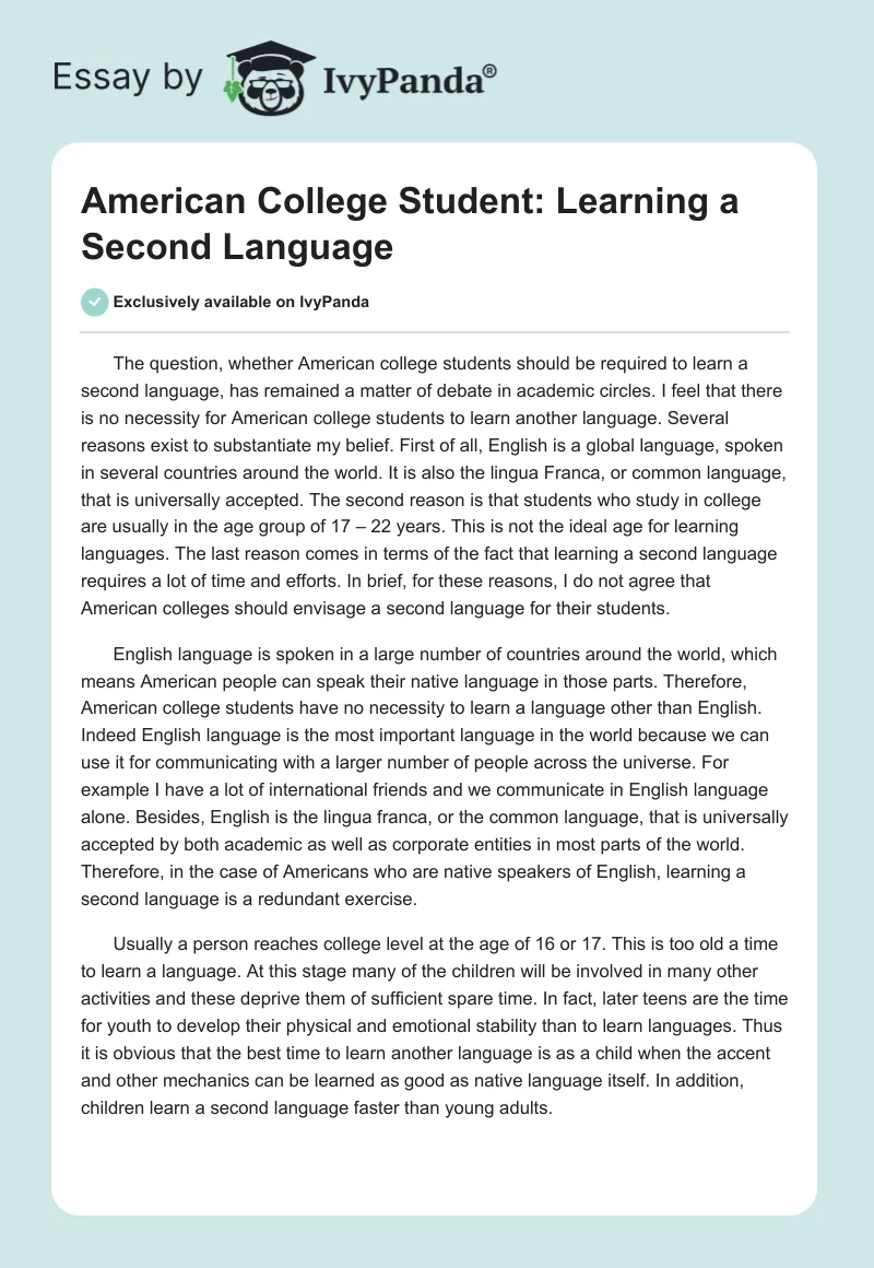 American College Student: Learning a Second Language. Page 1