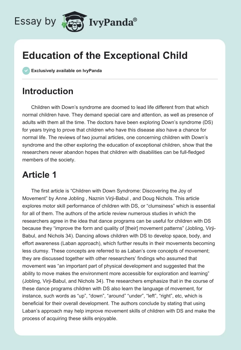 Education of the Exceptional Child. Page 1