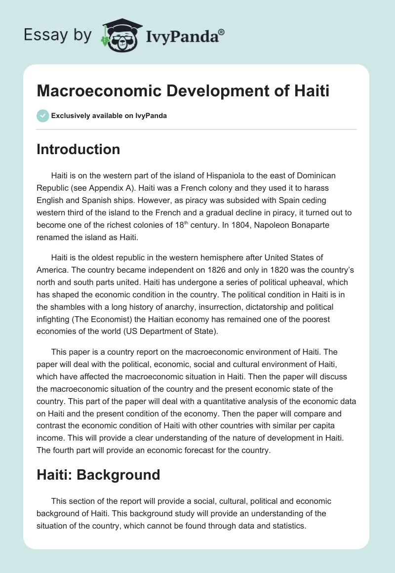 Macroeconomic Development of Haiti. Page 1