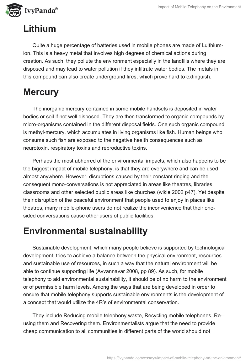 Impact of Mobile Telephony on the Environment. Page 5