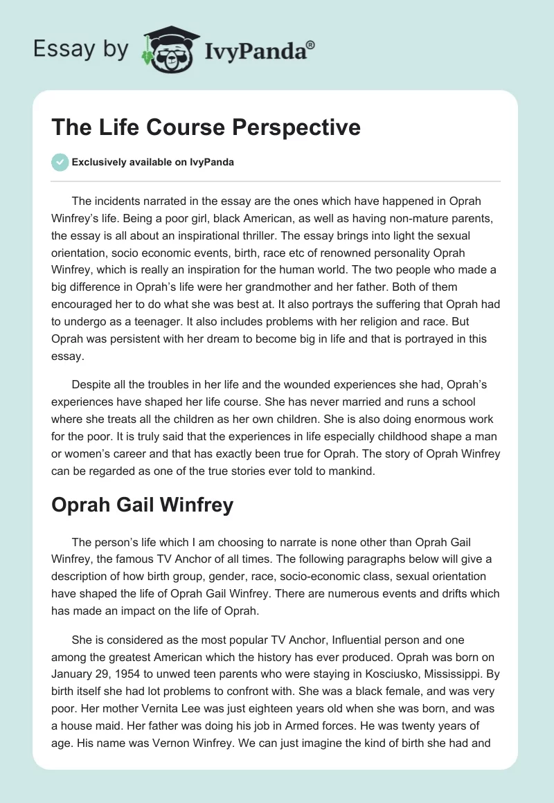 The Life Course Perspective. Page 1
