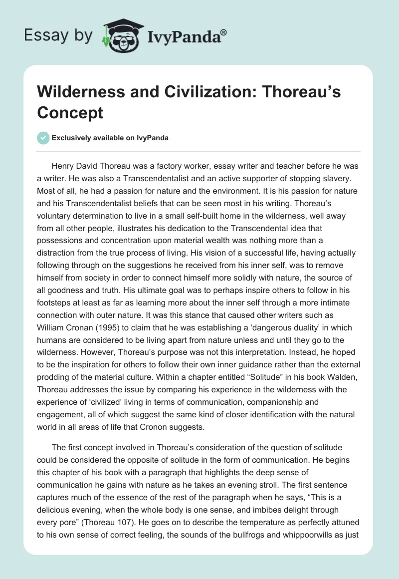Wilderness and Civilization: Thoreau’s Concept. Page 1