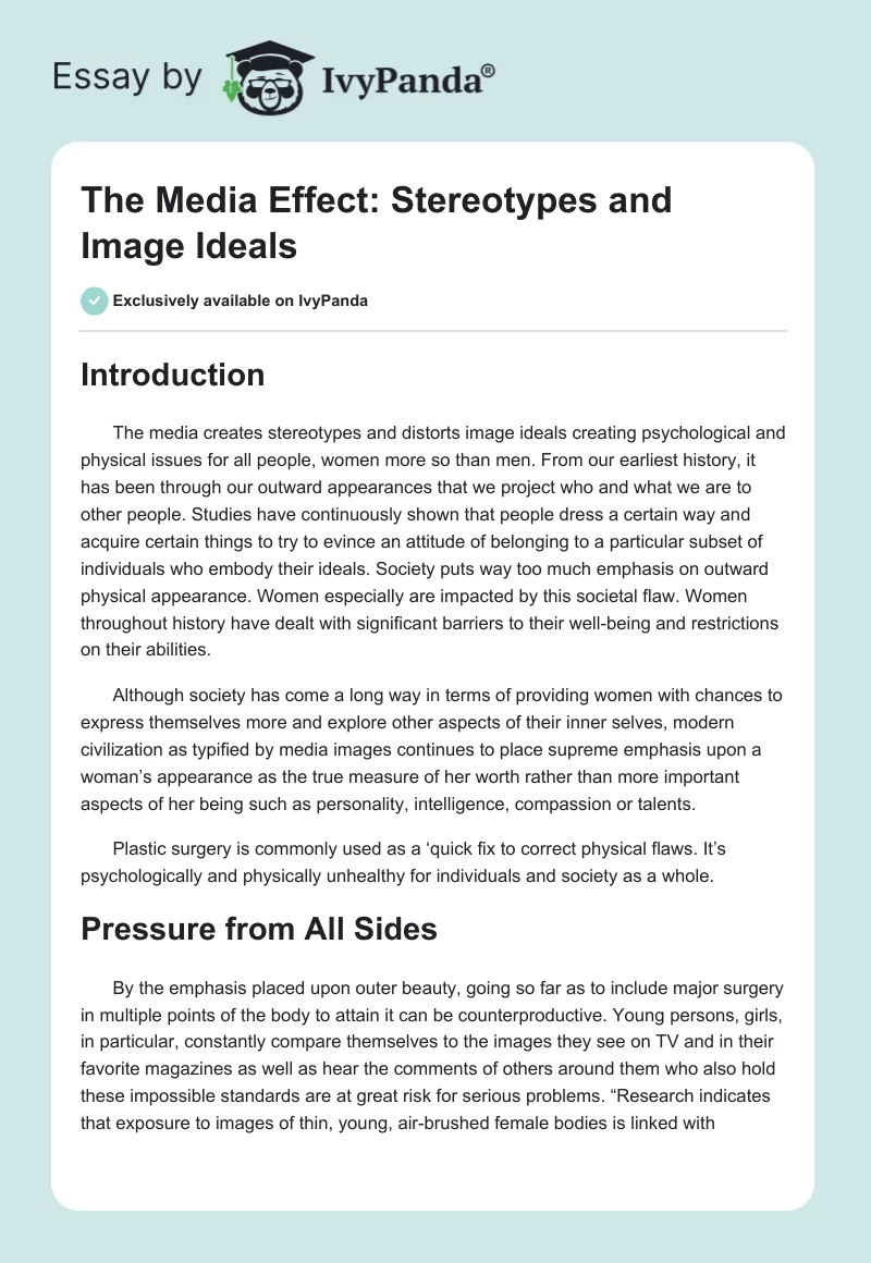 The Media Effect: Stereotypes and Image Ideals. Page 1