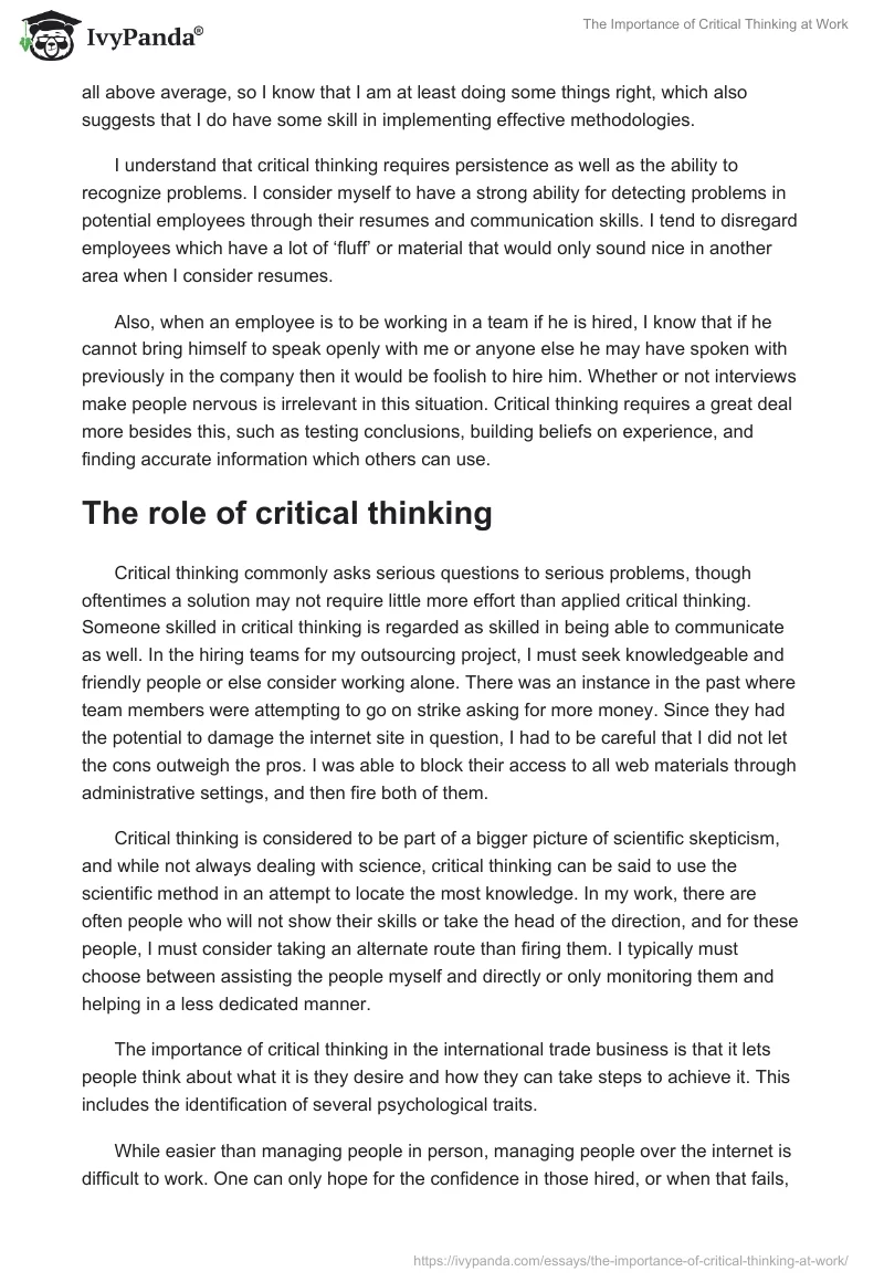 The Importance of Critical Thinking at Work. Page 2