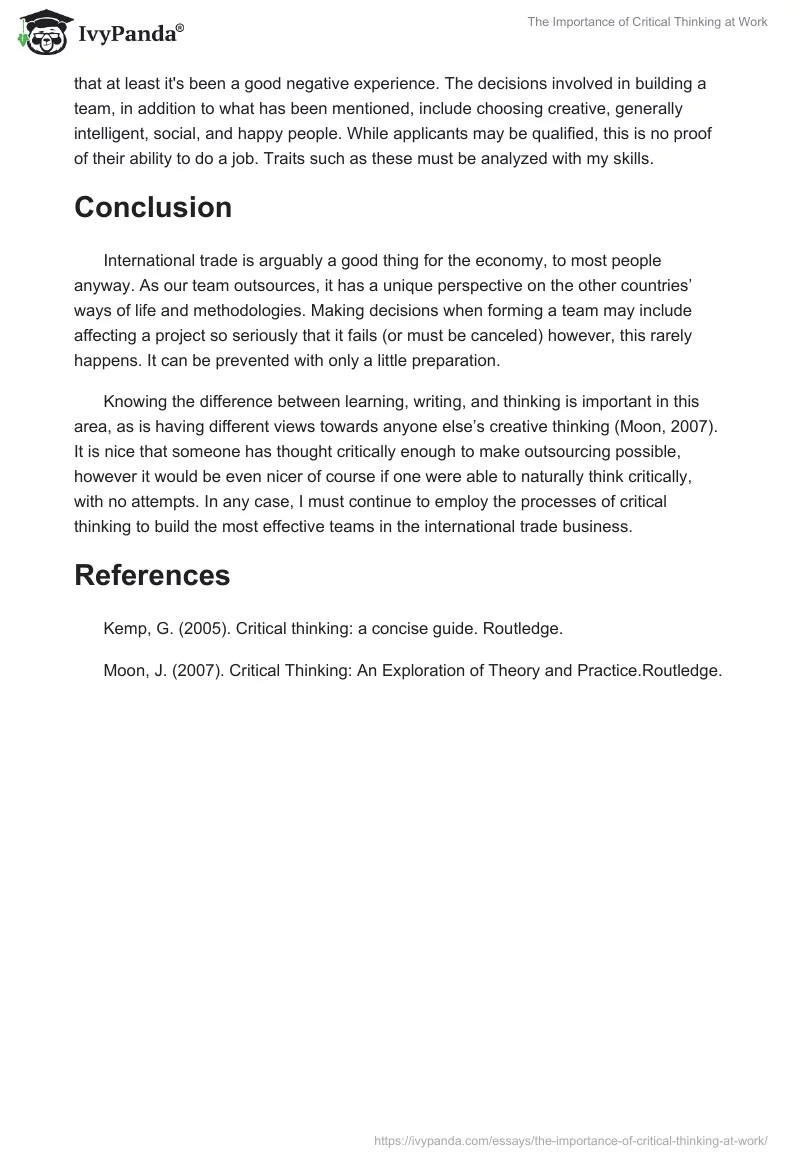 critical thinking at work essay
