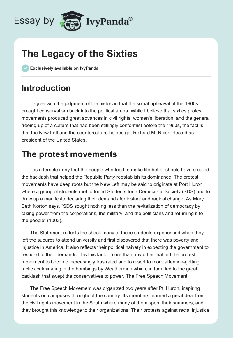 The Legacy of the Sixties. Page 1