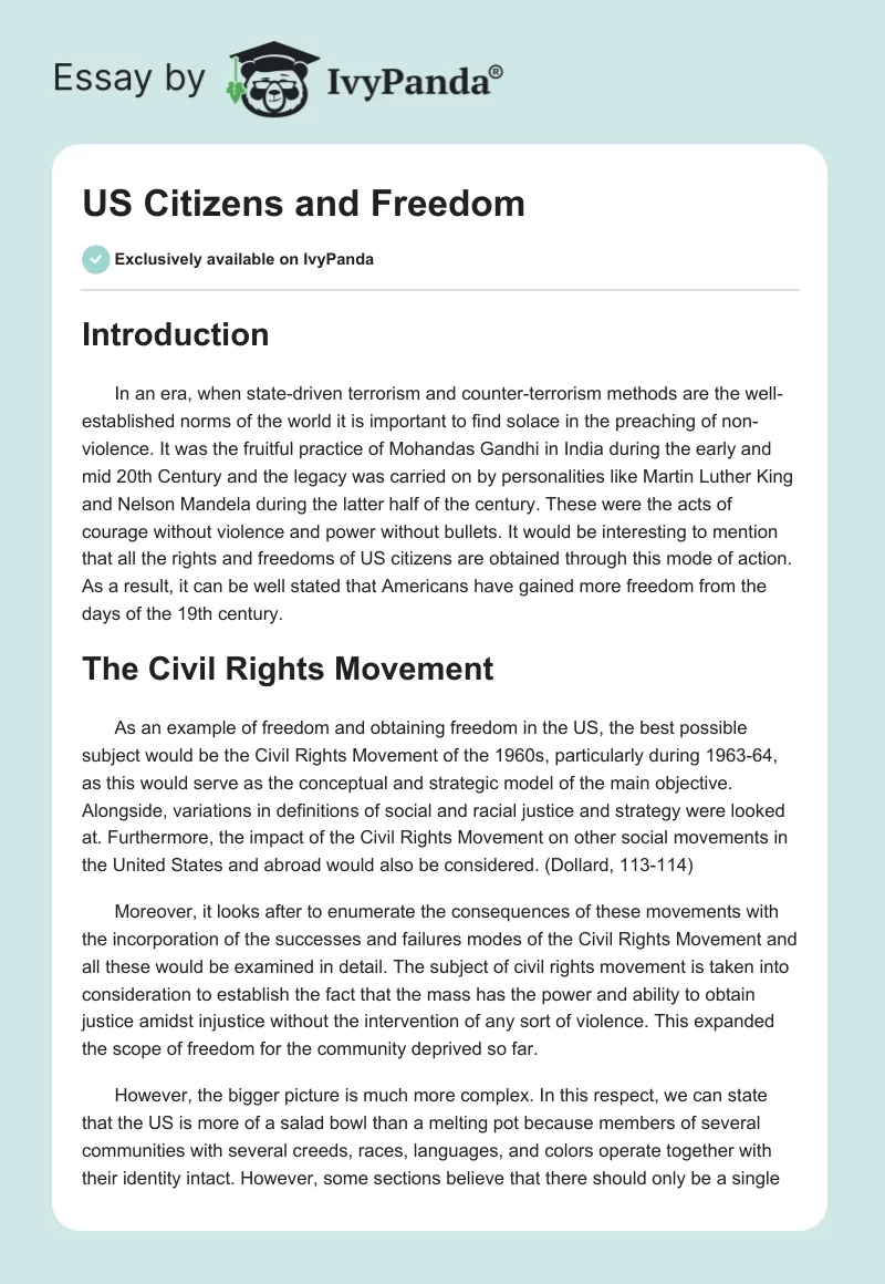 US Citizens and Freedom. Page 1