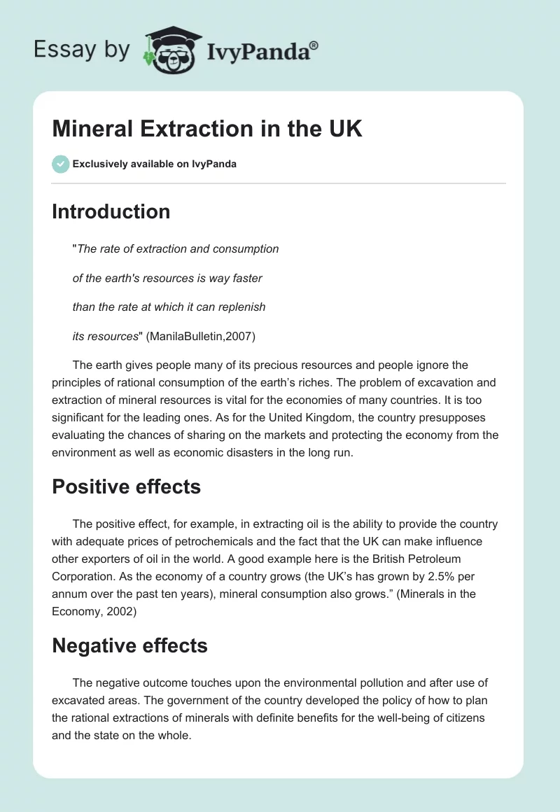 Mineral Extraction in the UK. Page 1