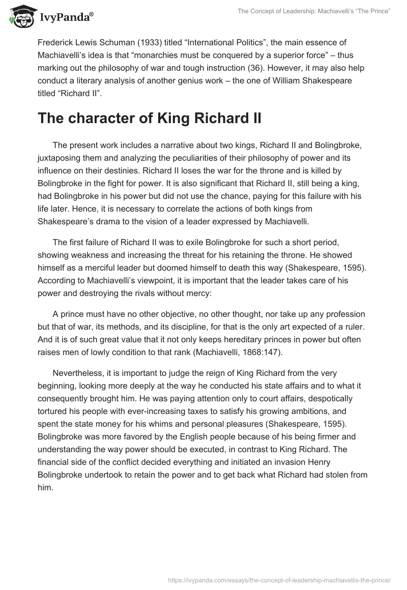The Concept of Leadership: Machiavelli’s “The Prince”. Page 2