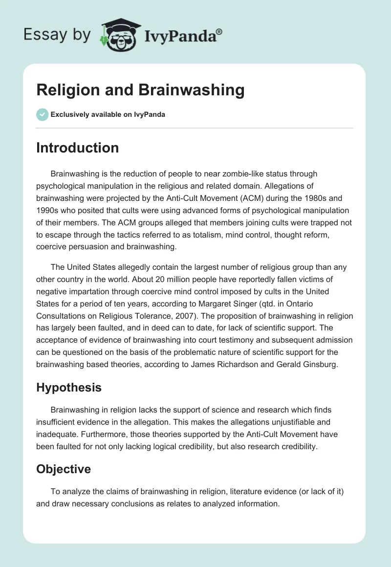 Religion and Brainwashing. Page 1