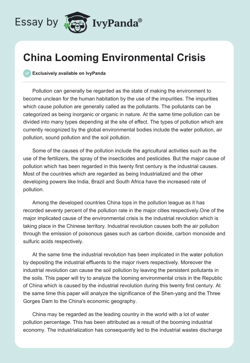 China Looming Environmental Crisis. Page 1