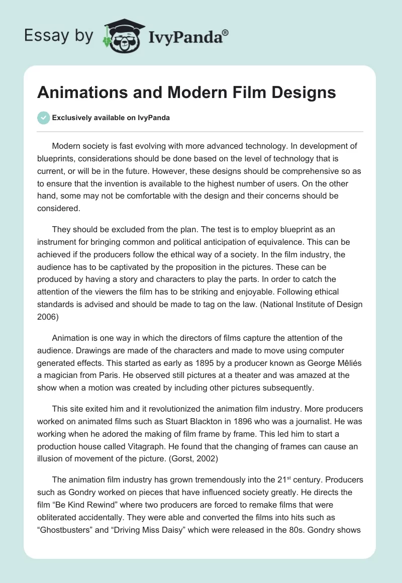Animations and Modern Film Designs. Page 1