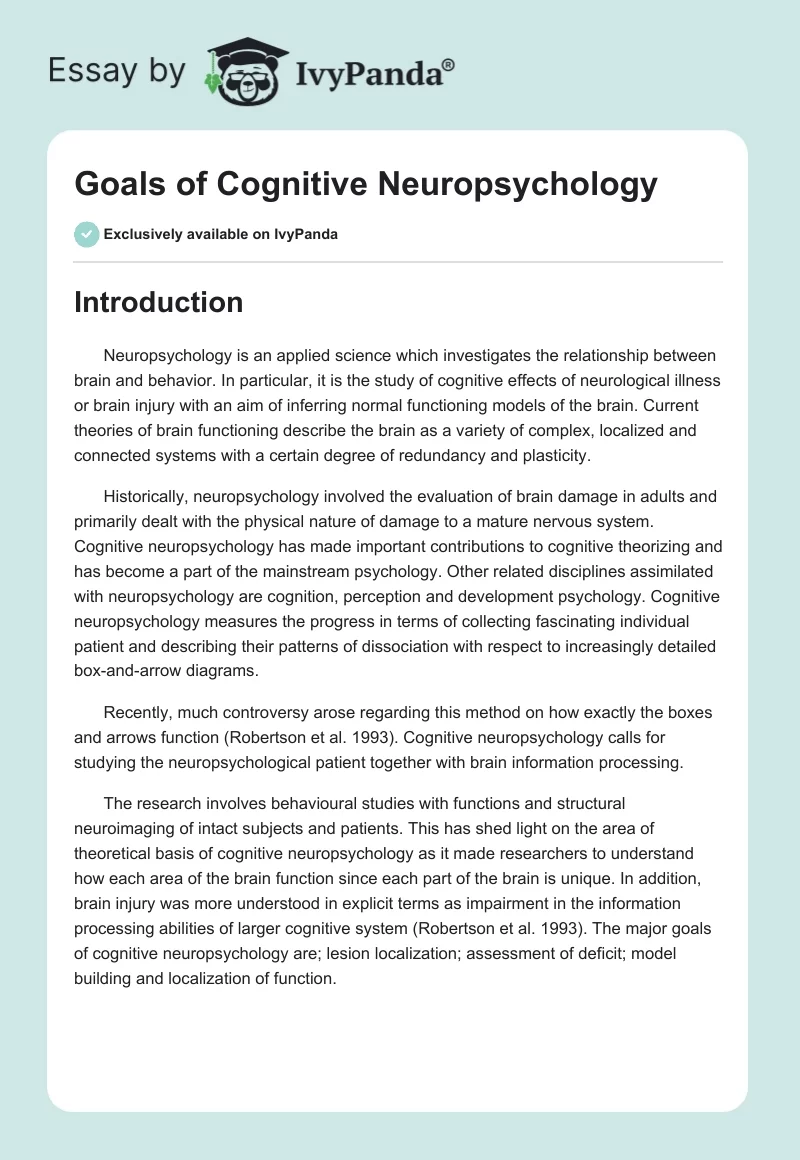 Goals of Cognitive Neuropsychology. Page 1
