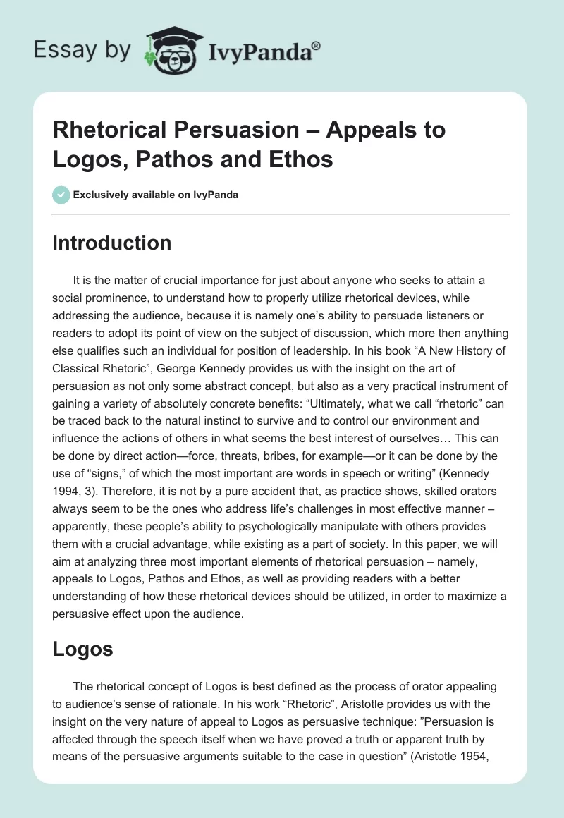 Rhetorical Persuasion – Appeals to Logos, Pathos and Ethos. Page 1