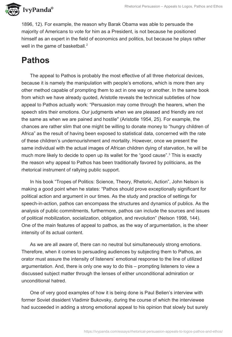 Rhetorical Persuasion – Appeals to Logos, Pathos and Ethos. Page 3
