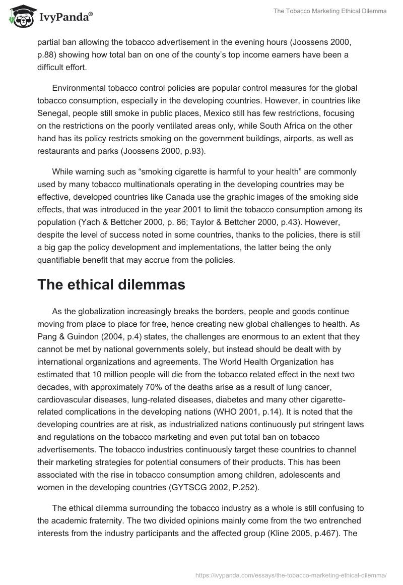 The Tobacco Marketing Ethical Dilemma. Page 4