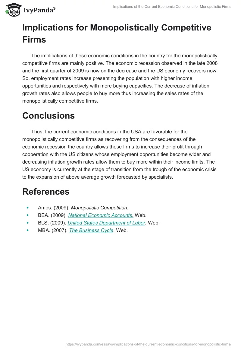 Implications of the Current Economic Conditions for Monopolistic Firms. Page 5