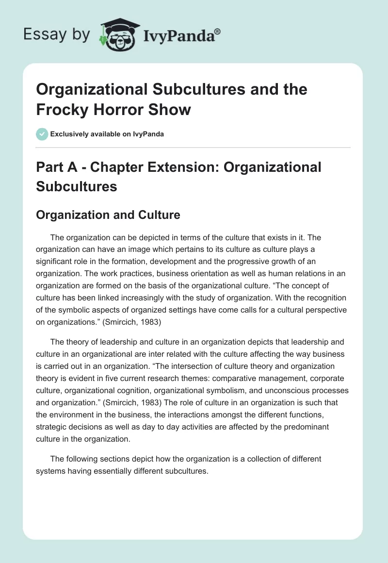 Organizational Subcultures and the Frocky Horror Show. Page 1