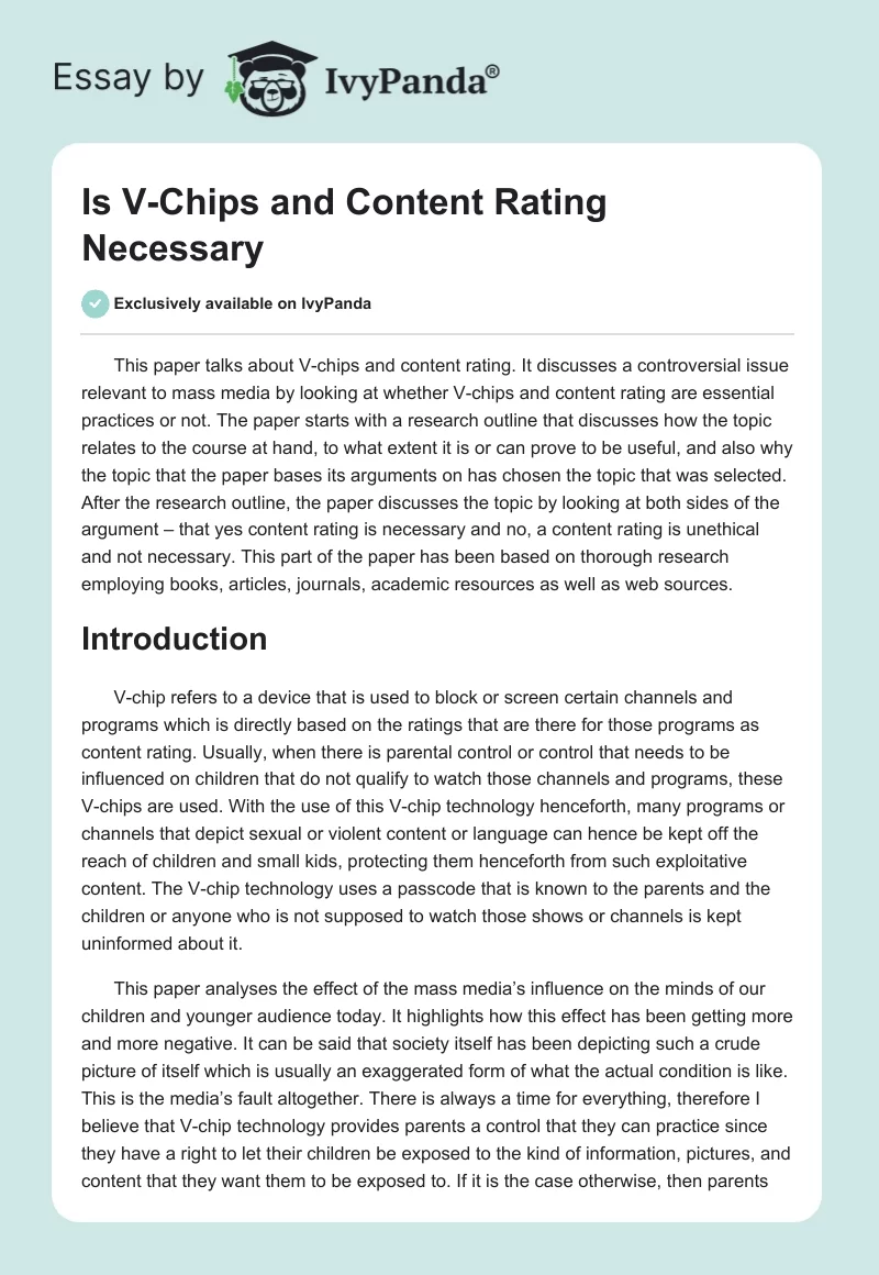 Is V-Chips and Content Rating Necessary. Page 1