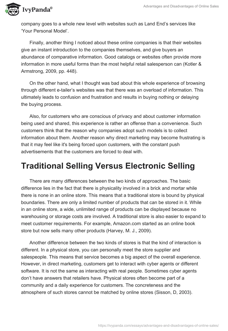 Advantages and Disadvantages of Online Sales. Page 2