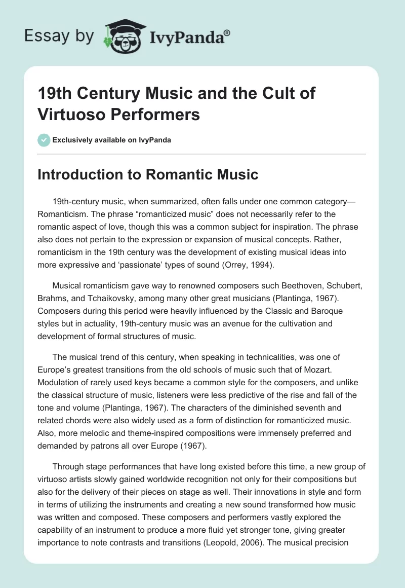 19th Century Music and the Cult of Virtuoso Performers. Page 1