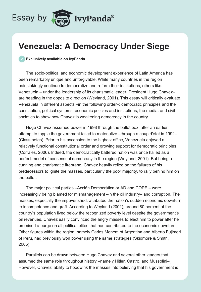 Venezuela: A Democracy Under Siege. Page 1