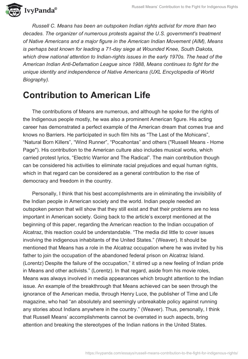 Russell Means’ Contribution to the Fight for Indigenous Rights. Page 2