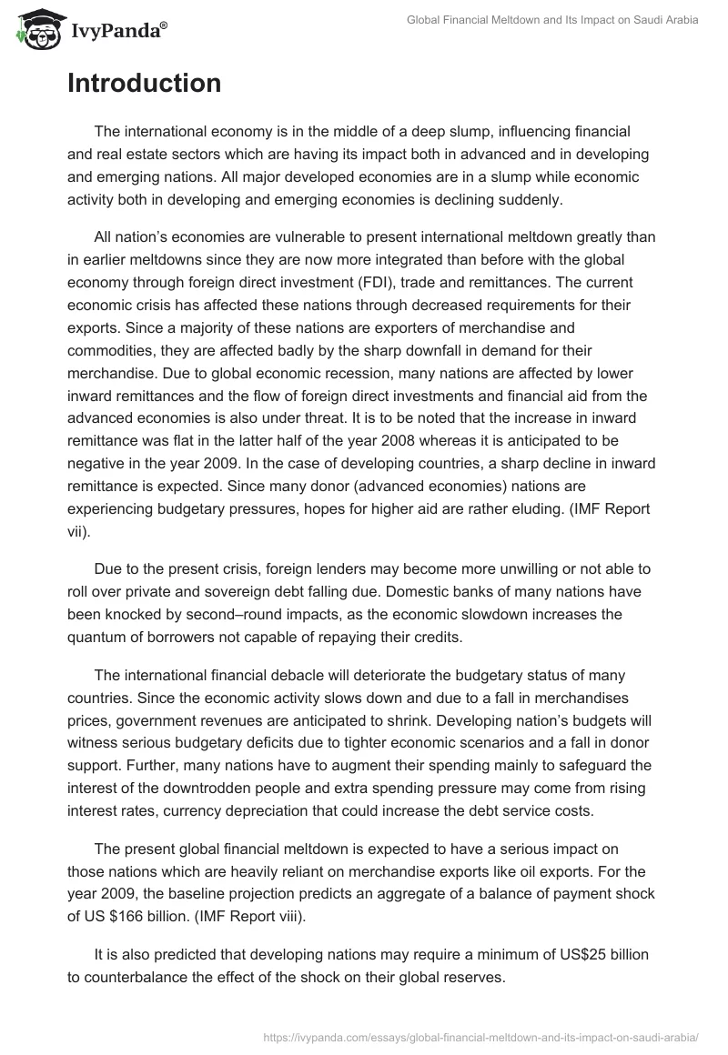 Global Financial Meltdown and Its Impact on Saudi Arabia. Page 2