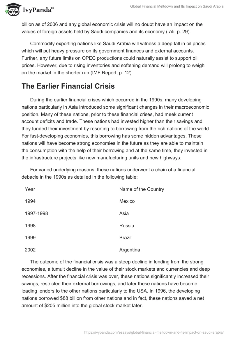 Global Financial Meltdown and Its Impact on Saudi Arabia. Page 5