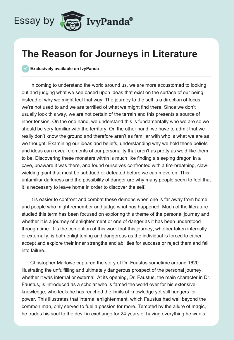 The Reason for Journeys in Literature. Page 1