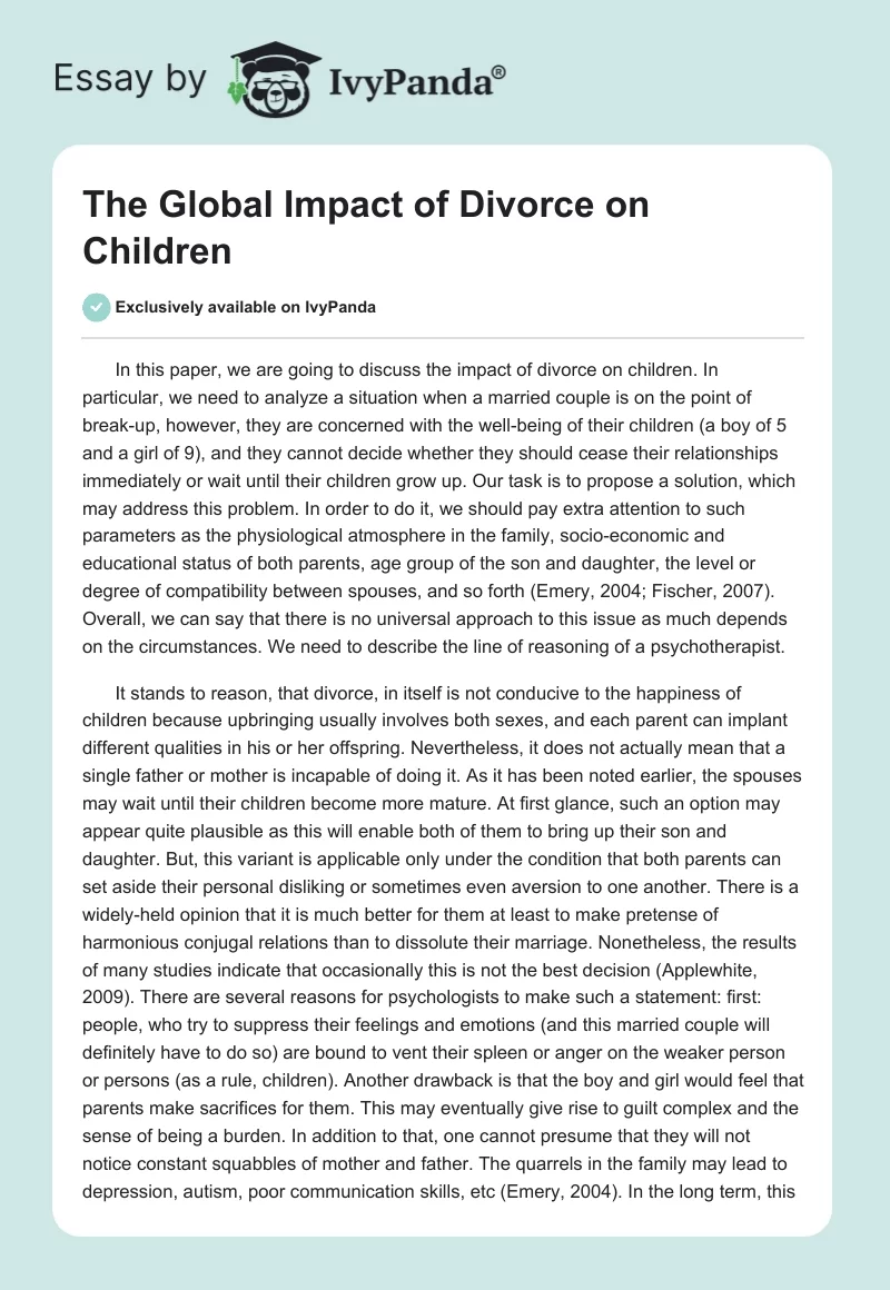 The Global Impact of Divorce on Children. Page 1