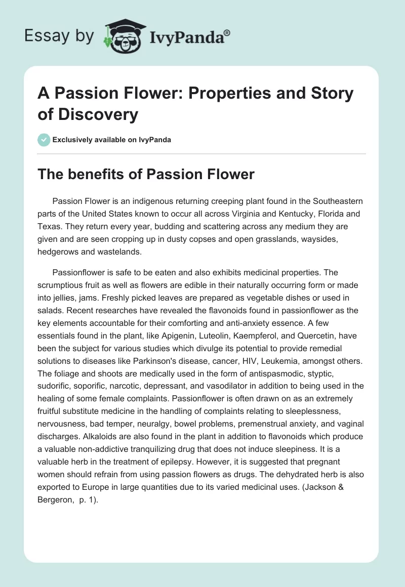 A Passion Flower: Properties and Story of Discovery. Page 1