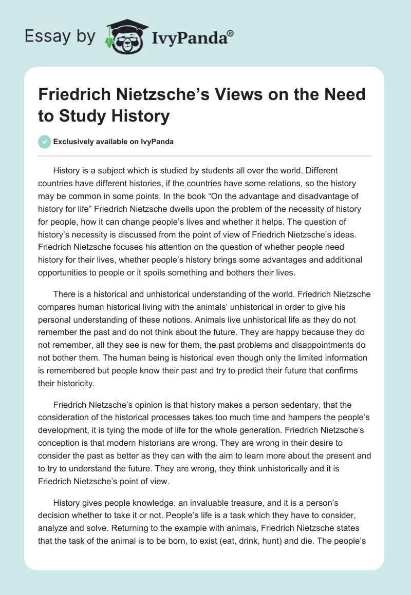 Friedrich Nietzsche’s Views on the Need to Study History. Page 1