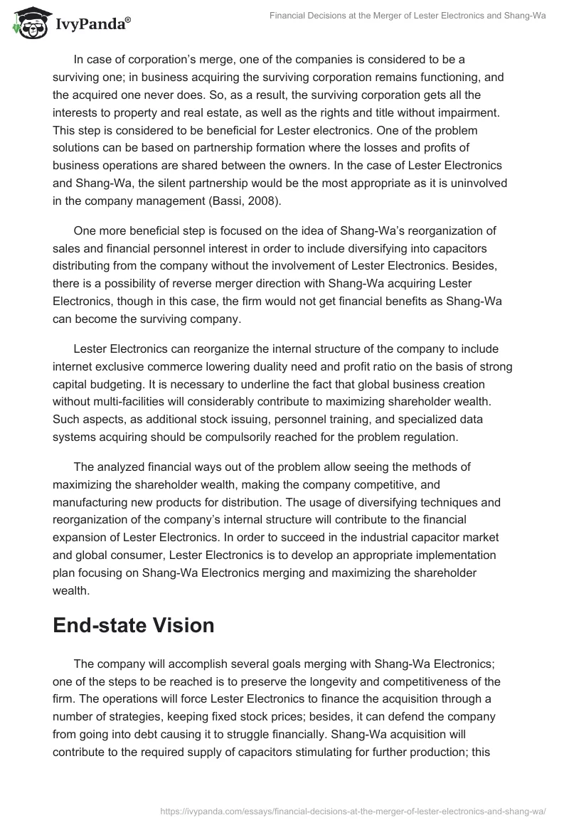 Financial Decisions at the Merger of Lester Electronics and Shang-Wa. Page 3
