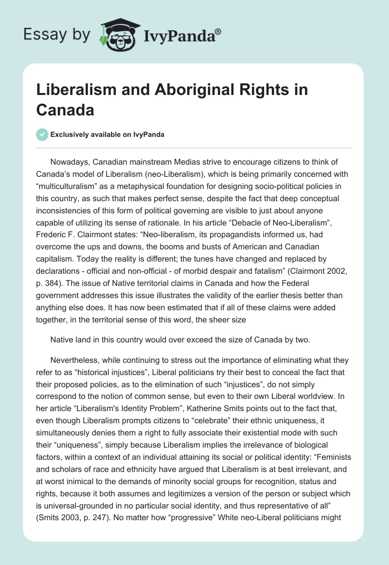 Liberalism and Aboriginal Rights in Canada. Page 1
