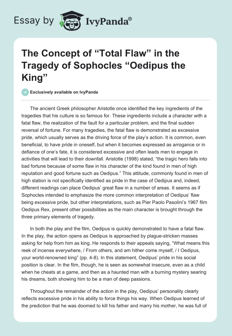 The Concept of “Total Flaw” in the Tragedy of Sophocles “Oedipus the King”. Page 1