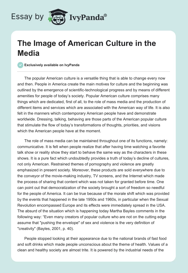 The Image of American Culture in the Media. Page 1