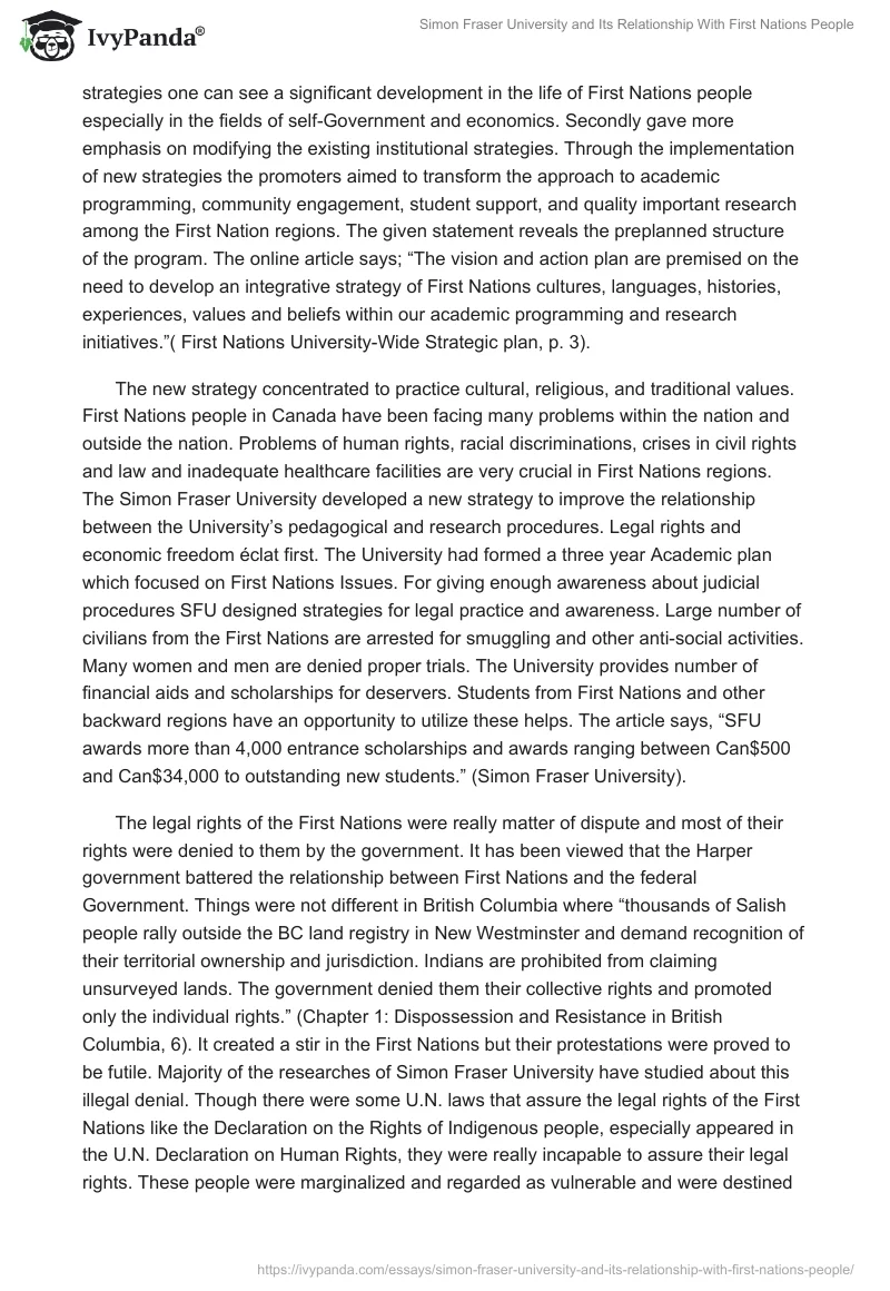 Simon Fraser University and Its Relationship With First Nations People. Page 2