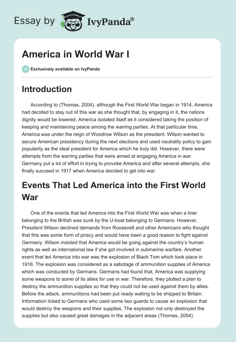 America in World War I. Page 1