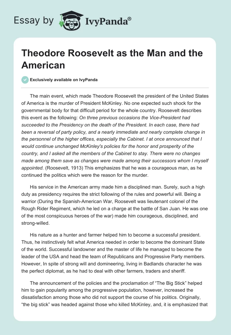 Theodore Roosevelt as the Man and the American. Page 1