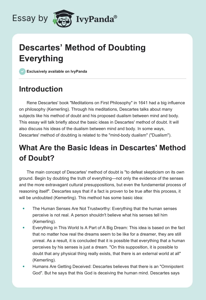 Descartes’ Method of Doubting Everything. Page 1