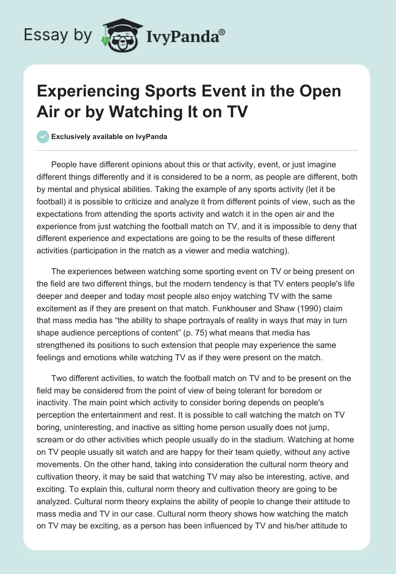 Experiencing Sports Event in the Open Air or by Watching It on TV. Page 1