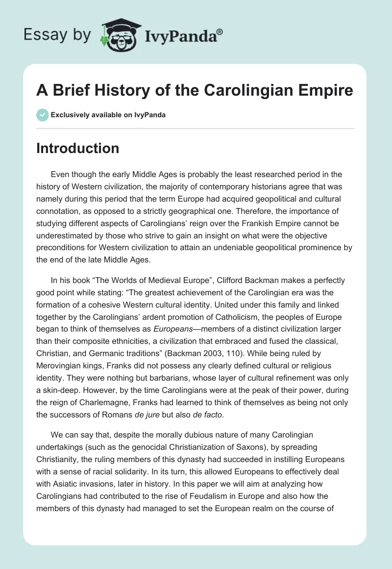 A Brief History of the Carolingian Empire. Page 1
