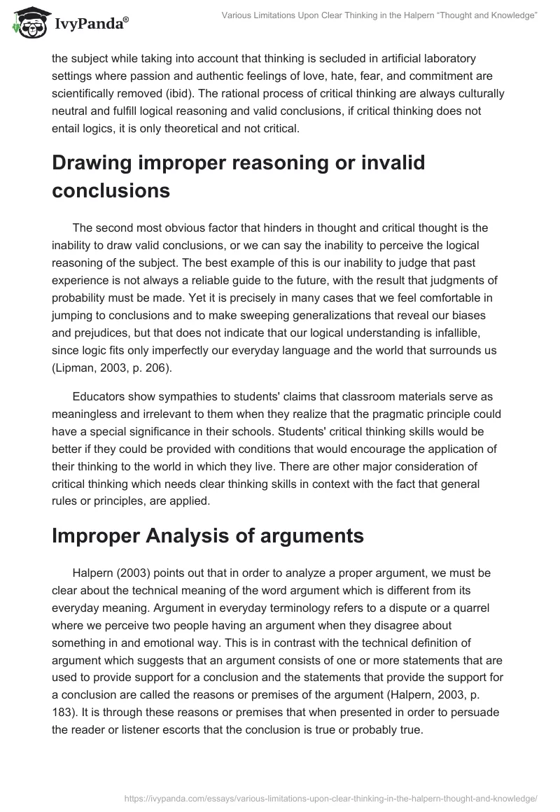Various Limitations Upon Clear Thinking in the Halpern “Thought and Knowledge”. Page 3