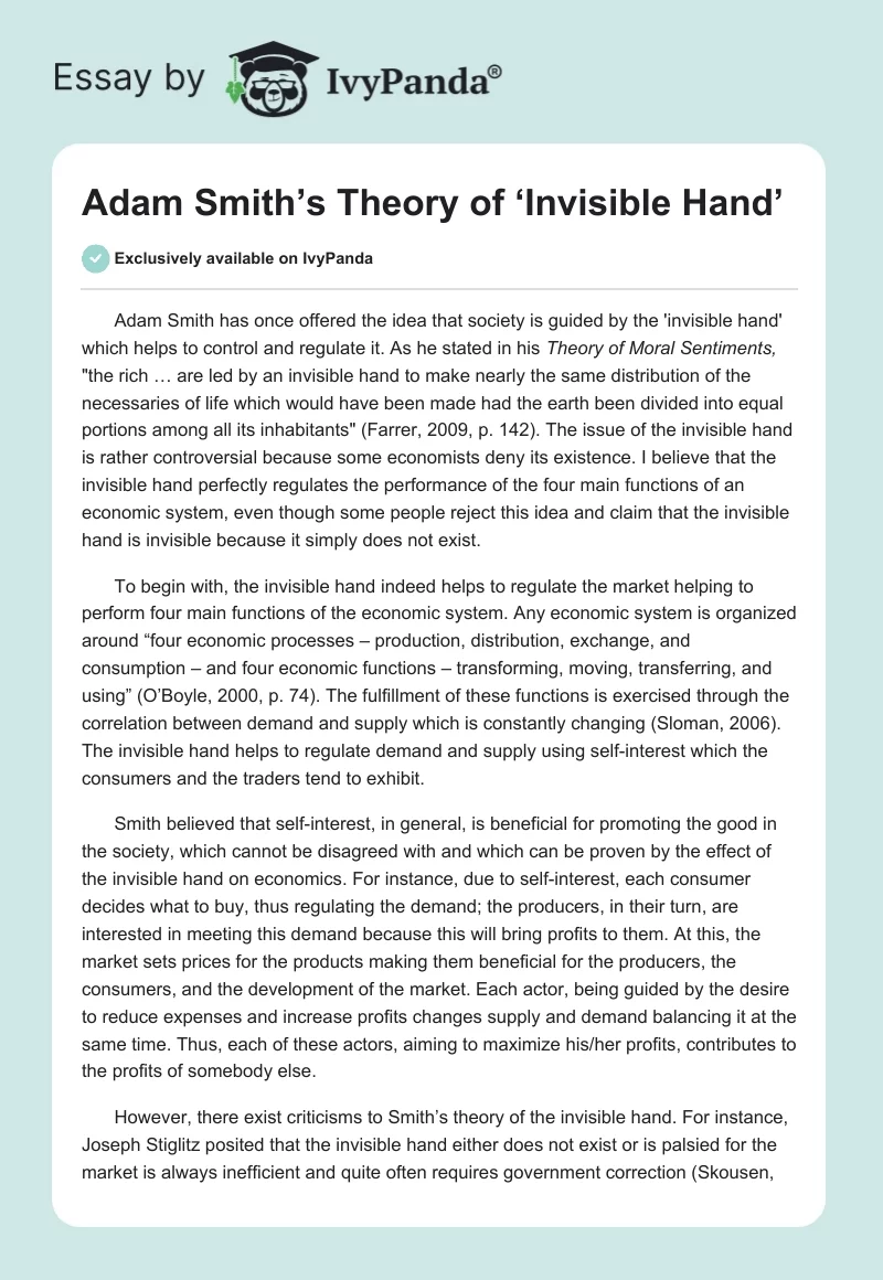 Adam Smith’s Theory of ‘Invisible Hand’. Page 1