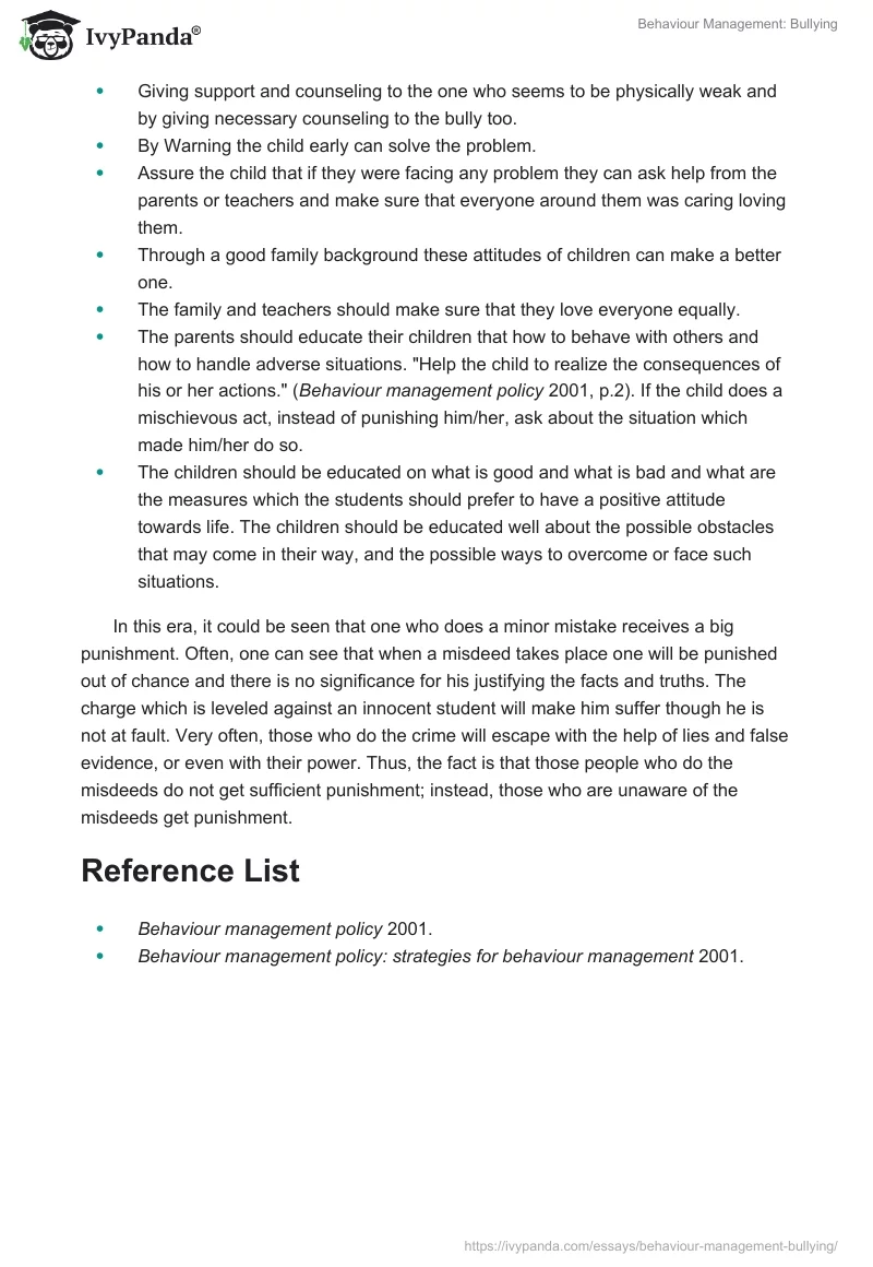 Behaviour Management: Bullying. Page 2