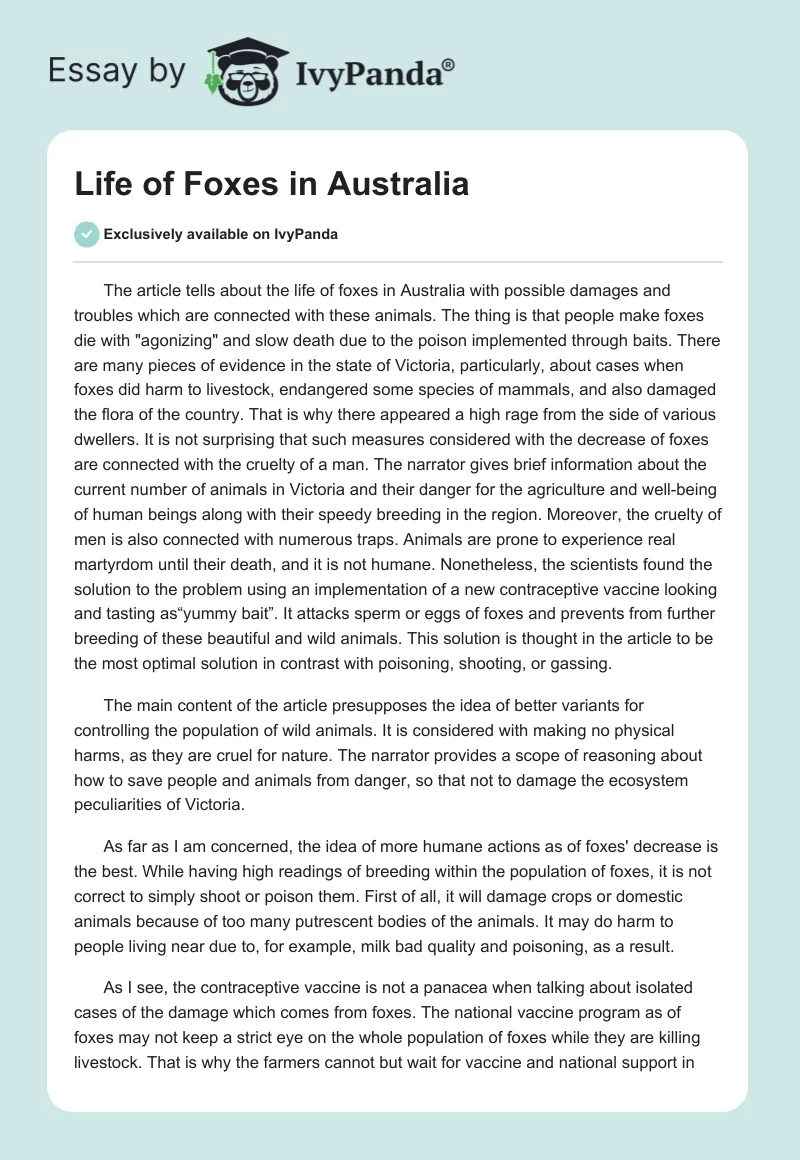 Life of Foxes in Australia. Page 1
