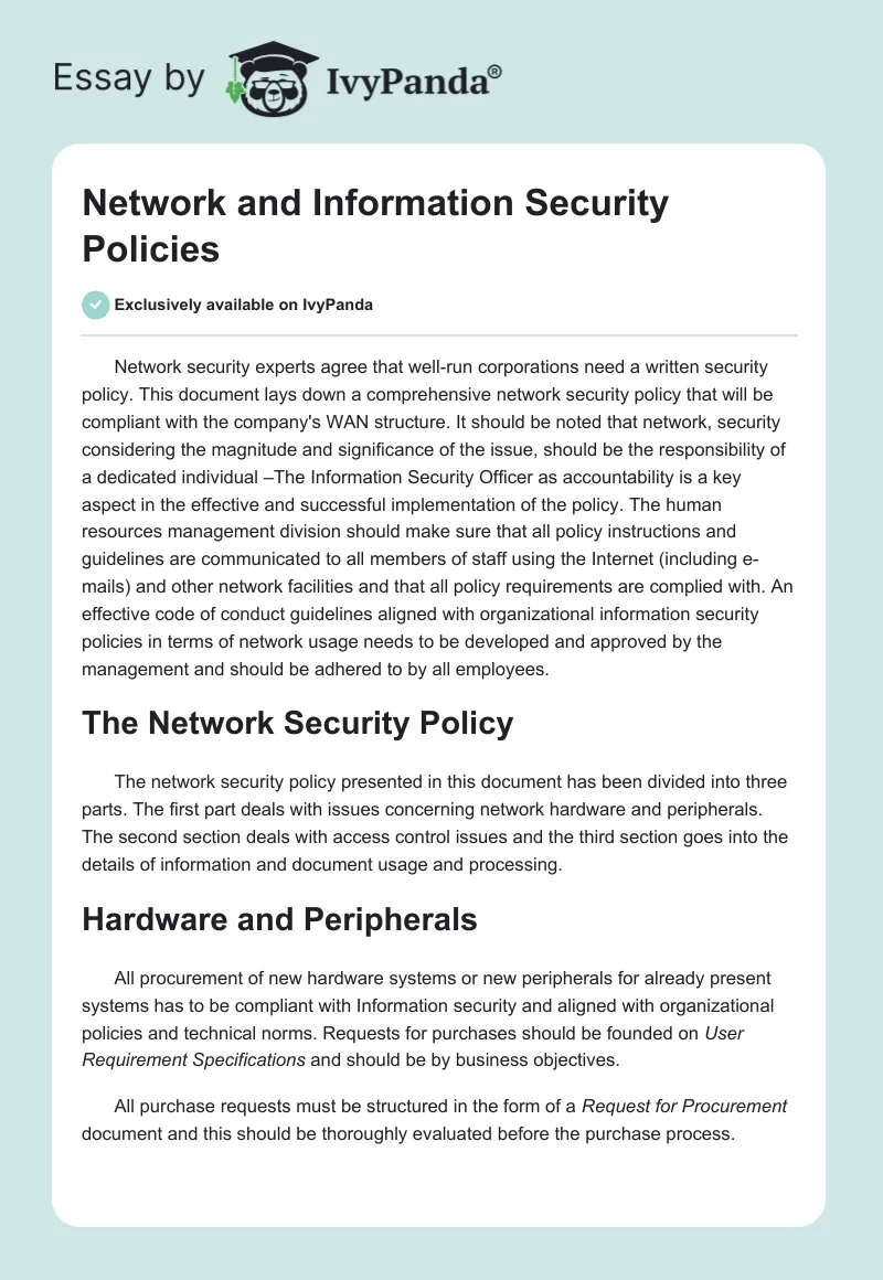 Network and Information Security Policies. Page 1